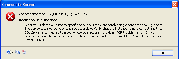 10061 error remote computer sql