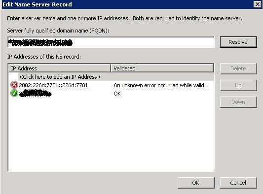 an unknown error occurred while validating the server dns