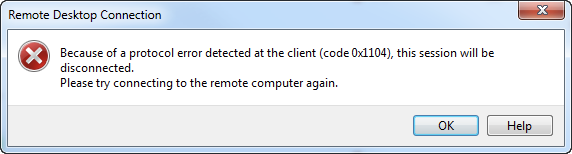 because of a protocol error at the client code 0x1104
