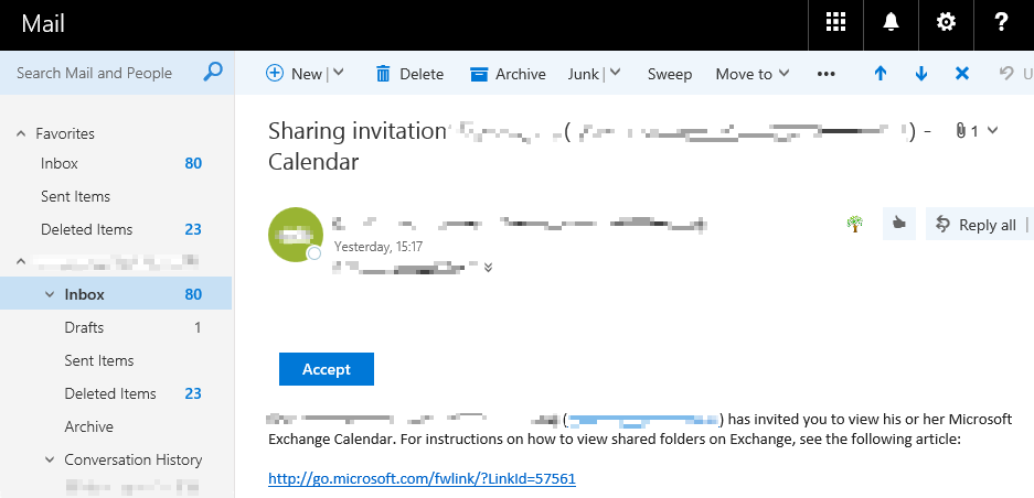 не удается открыть общий календарь в Outlook