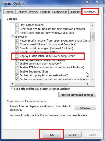 не удается распечатать ошибку сценария Internet Explorer 9