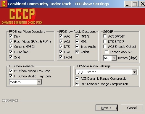 cccp Combined Network Codec Pack windows 7