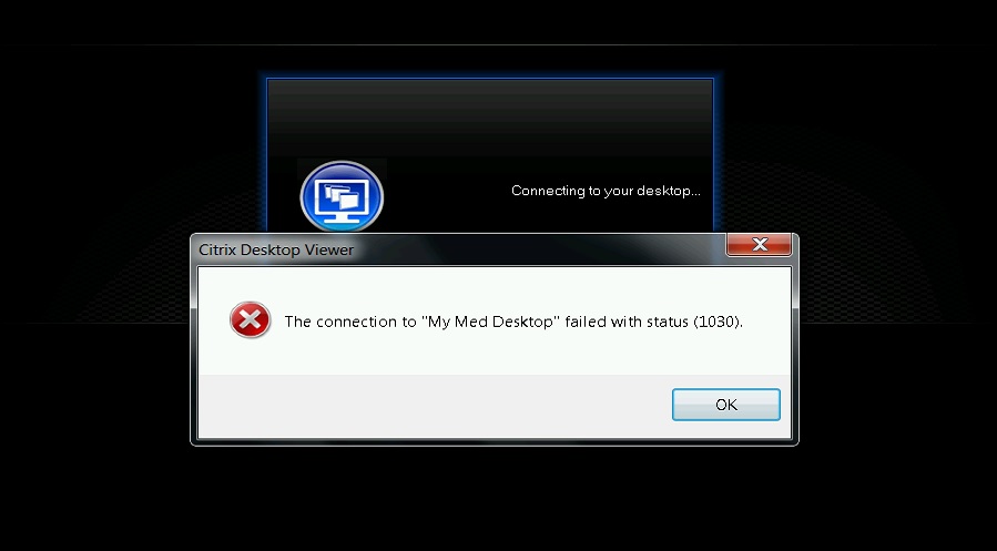 citrix desktop error status 1030