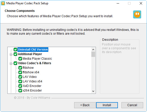 codec per Windows Media Player 11 per file avi