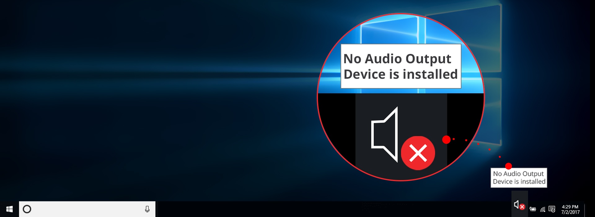 computadora que dice que no hay ningún dispositivo de salida de audio instalado