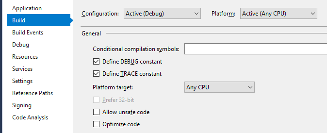 villkorlig kompilering av c# debug