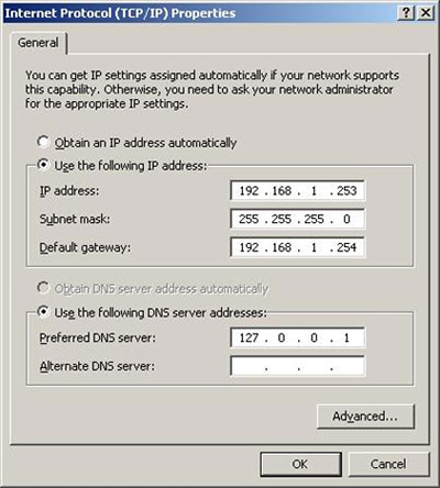 configure a caching-only dns server in windows 2003