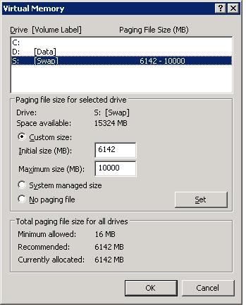 configure virtual memory windows 2003