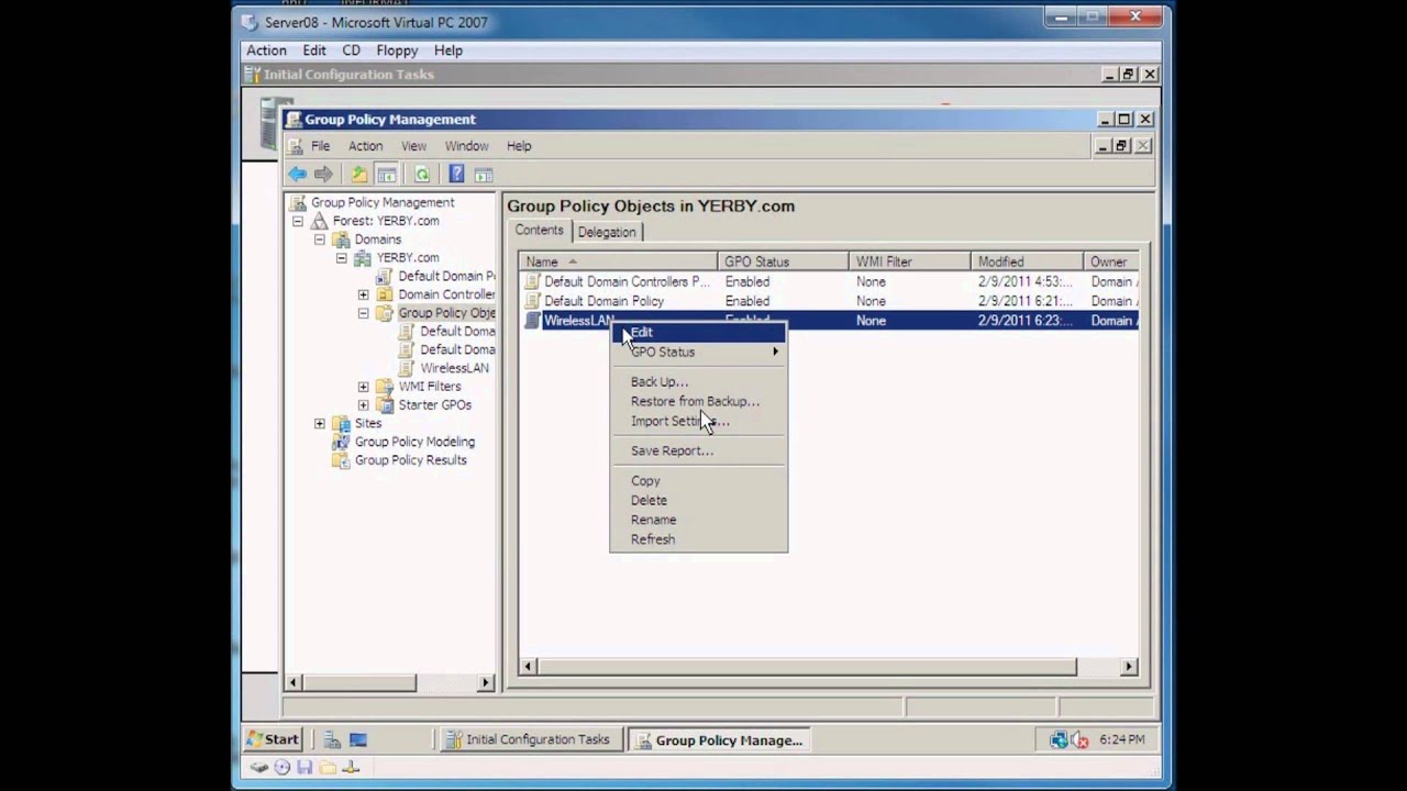 creando un gpo principal en Windows Server 2008