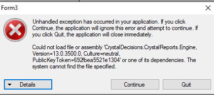 o erro do Crystal Report não pode carregar o objeto ole