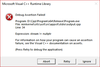 debug assertion have not outlook.exe