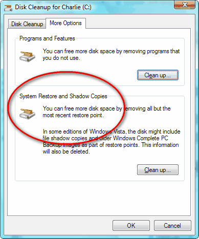 elimina il file di ripristino del sistema Windows XP