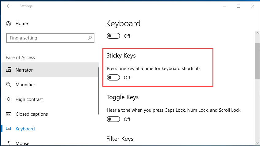 Sticky Keys deaktivieren