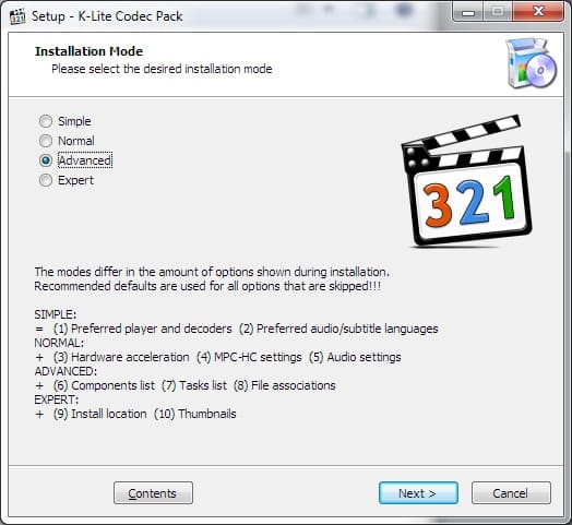 télécharger le pack de codecs k-lite Windows 7 32 bits