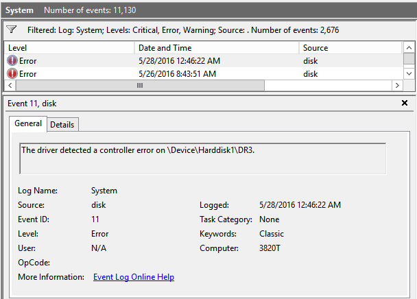 driver detected controller error device harddisk2 dr2 windows 7