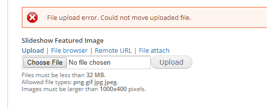 drupal 이미지 파일 업로드 오류입니다. 업로드된 파일을 기술할 수 없습니다.