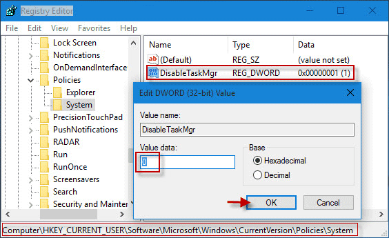 enable task manager and registry
