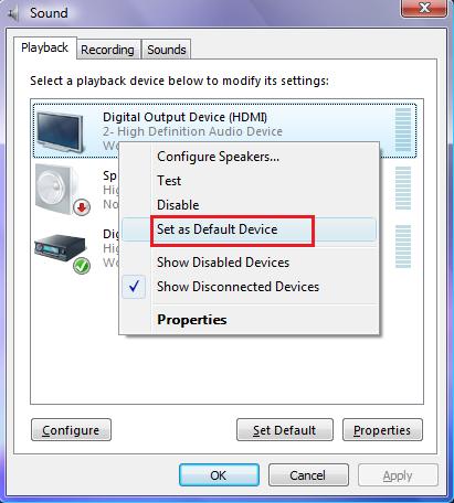 Windows xp에서 hdmi 오디오 활성화