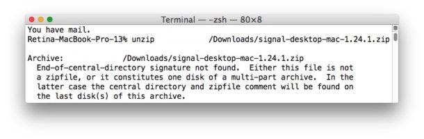error central directory not found winzip