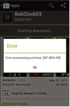 Fehler bei der Verarbeitung des Verkaufs von DF BPA 13 Android