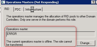 error the current operations master is offline