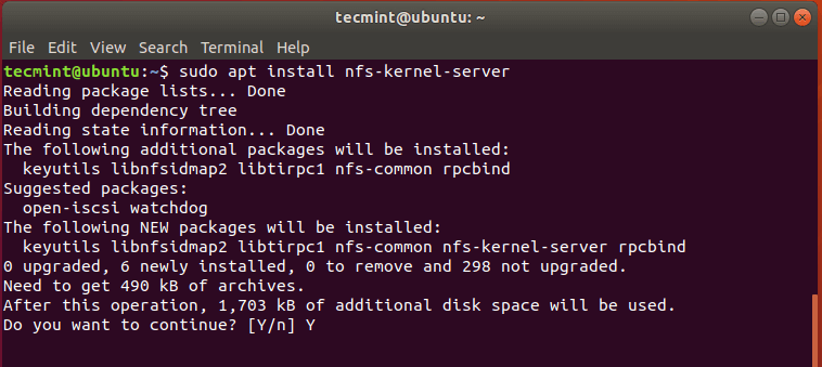 foram encontrados erros em contraste com o processamento nfs-kernel-server