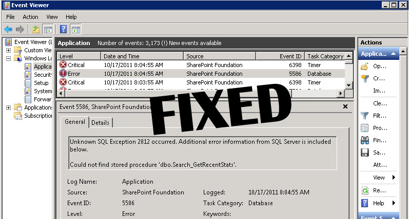 événement # 5586 une exemption de serveur SQL non gérée s'est produite