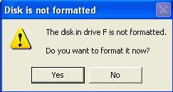 external hard own disk not formatted error