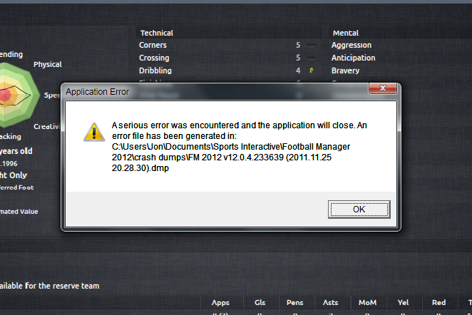 football manager crash breakup with error fix