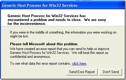 win32 서비스 sp3 svchost.exe에 대한 일반 호스트 프로세스