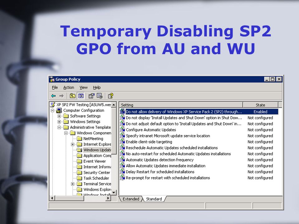 group policy xp service pack 2