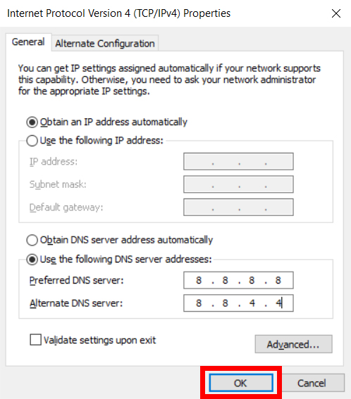 hardcode dns in windows