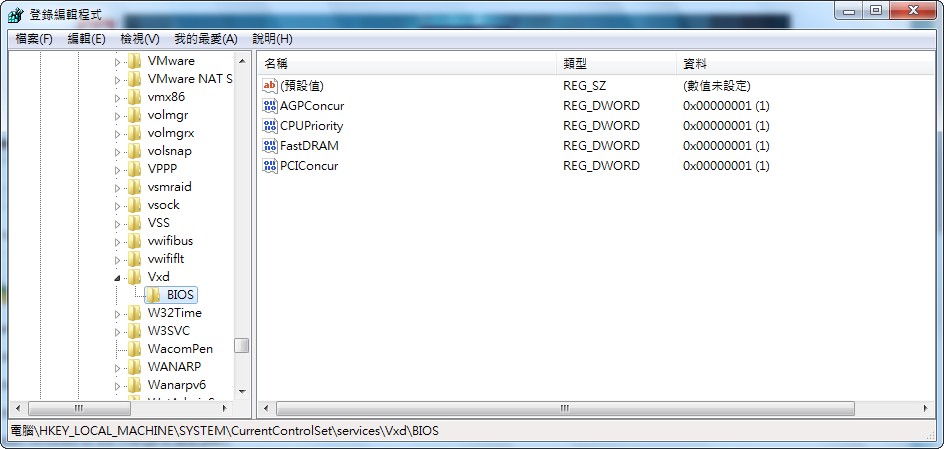 hkey_local_machine network currentcontrolset services vxd bios