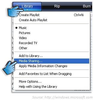 how create i enable media sharing in windows multimedia player