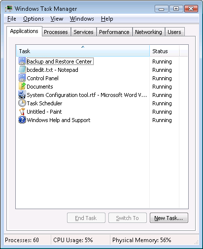как получить доступ к диспетчеру задач в Windows Vista