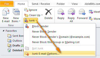 como evitar e-mails de spam no Outlook
