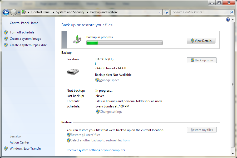 come eseguire il backup dei file quando Windows 7