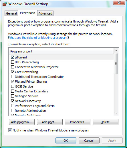 how to create exceptionsallow programs and ports in windows 7