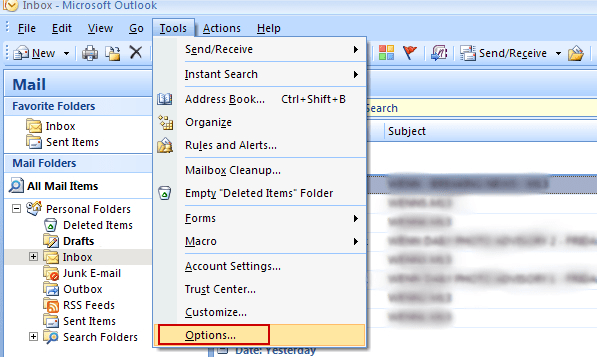 como editar seu e-mail griffe no Outlook 2007