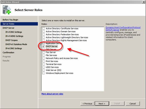 jak włączyć serwer Dhcp w systemie Windows 2008 Server