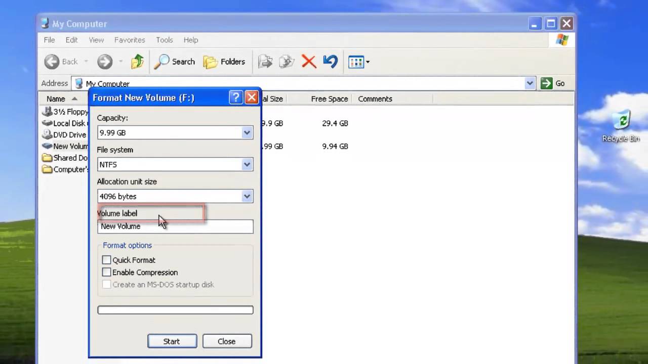 how to format drive in windows xp