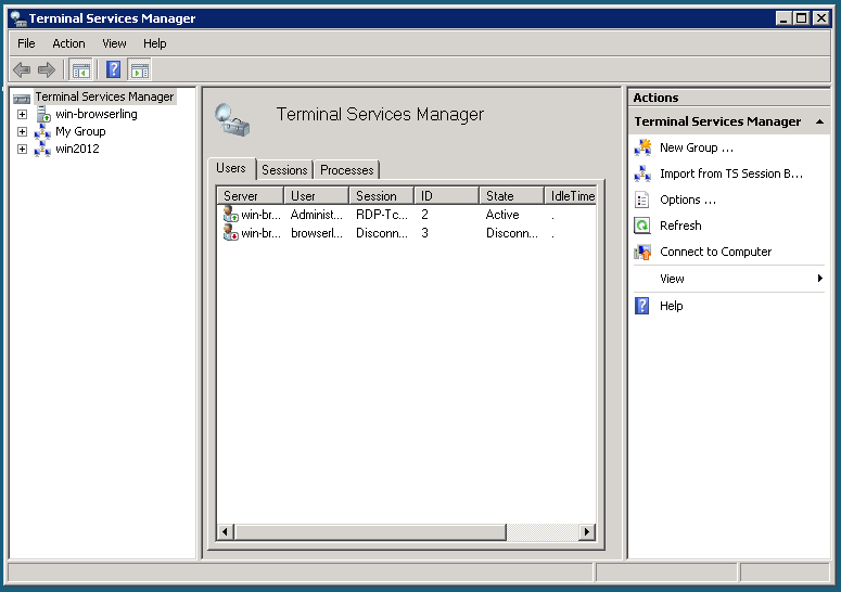 how and open terminal services manager in windows '08 r2