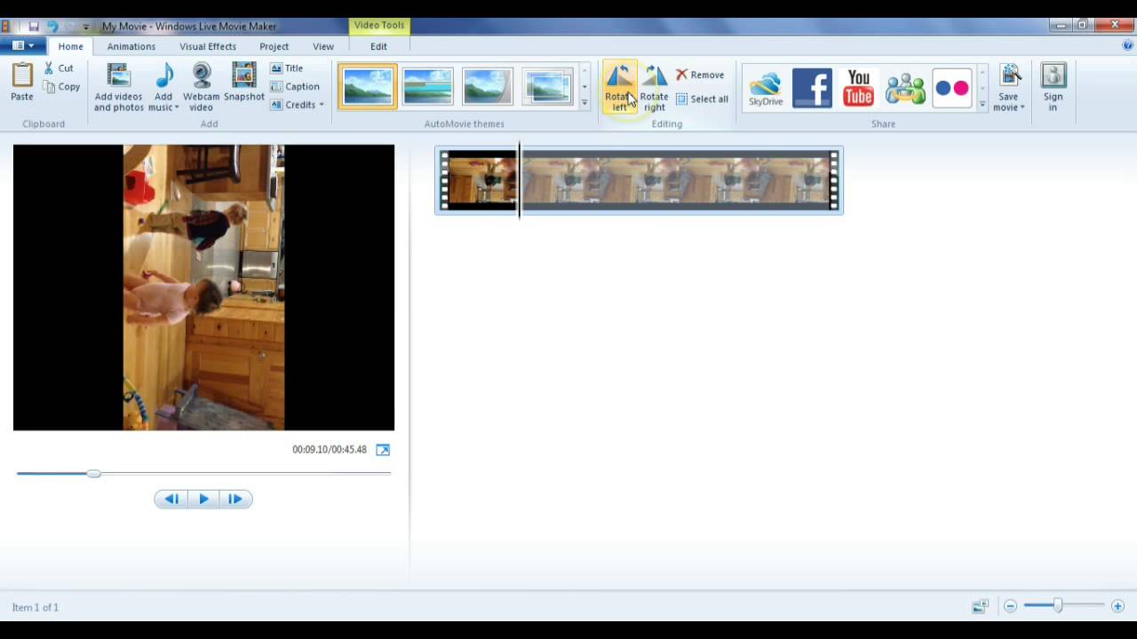 how to rotation on the complete video in windows movie maker