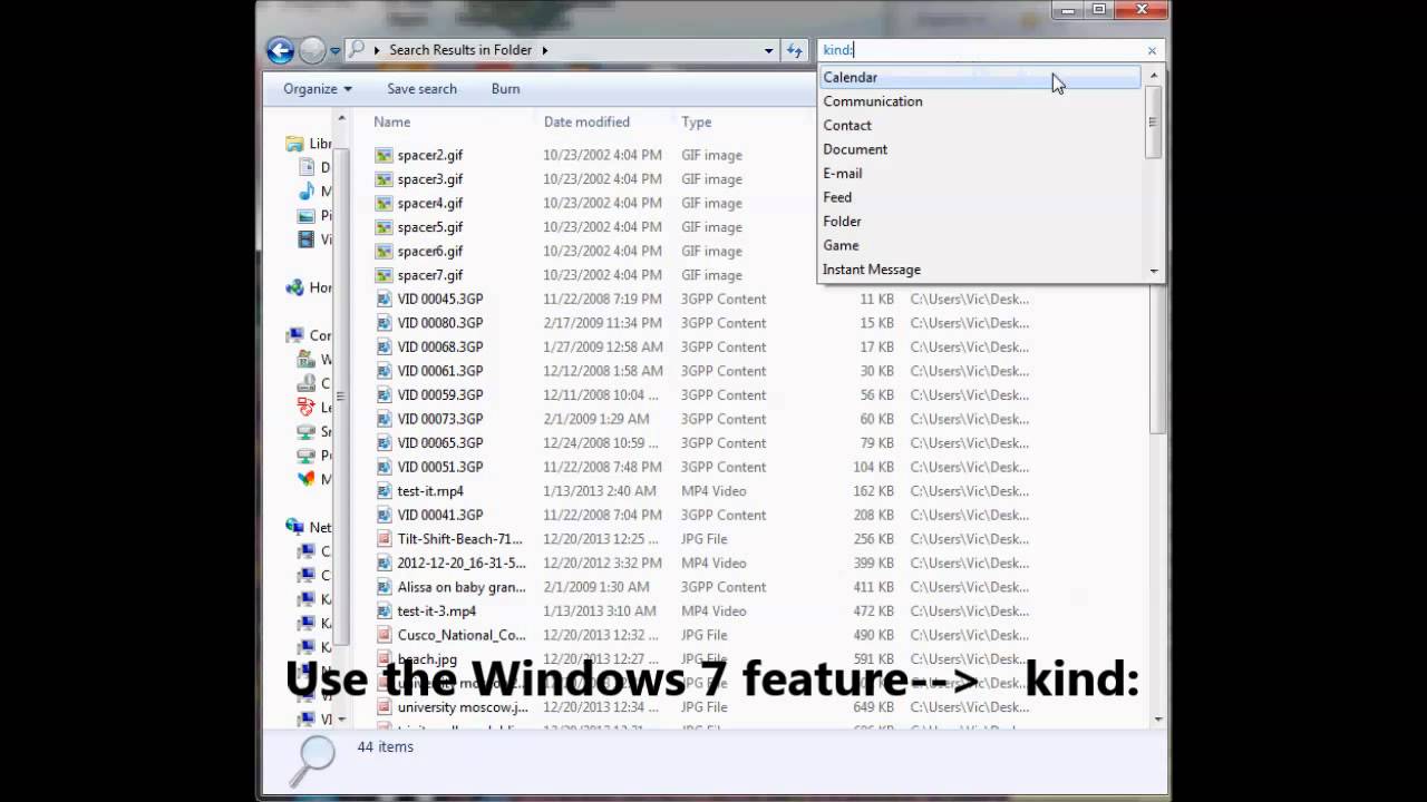 how to search music and video files in windows 7