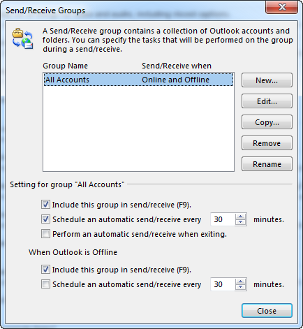 how to set auto send receive in Outlook 2010