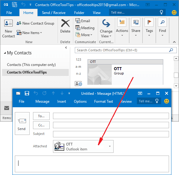 how to share group contacts in outlook