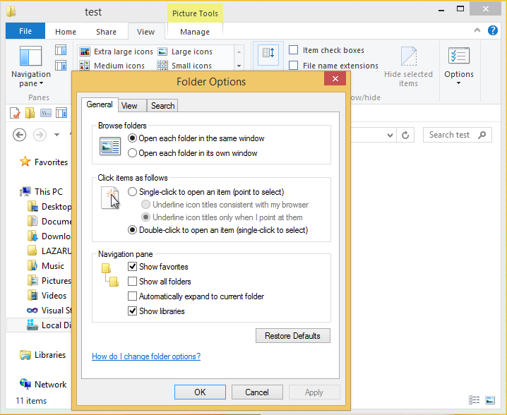 как отображать расширения файлов в Windows 8.1
