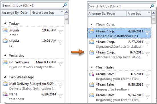 how to sorting the sender in outlook