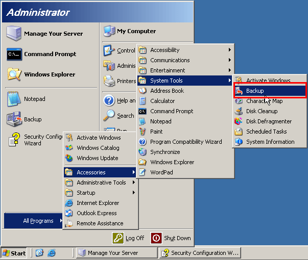 como fazer backup automático no Windows Server 2003