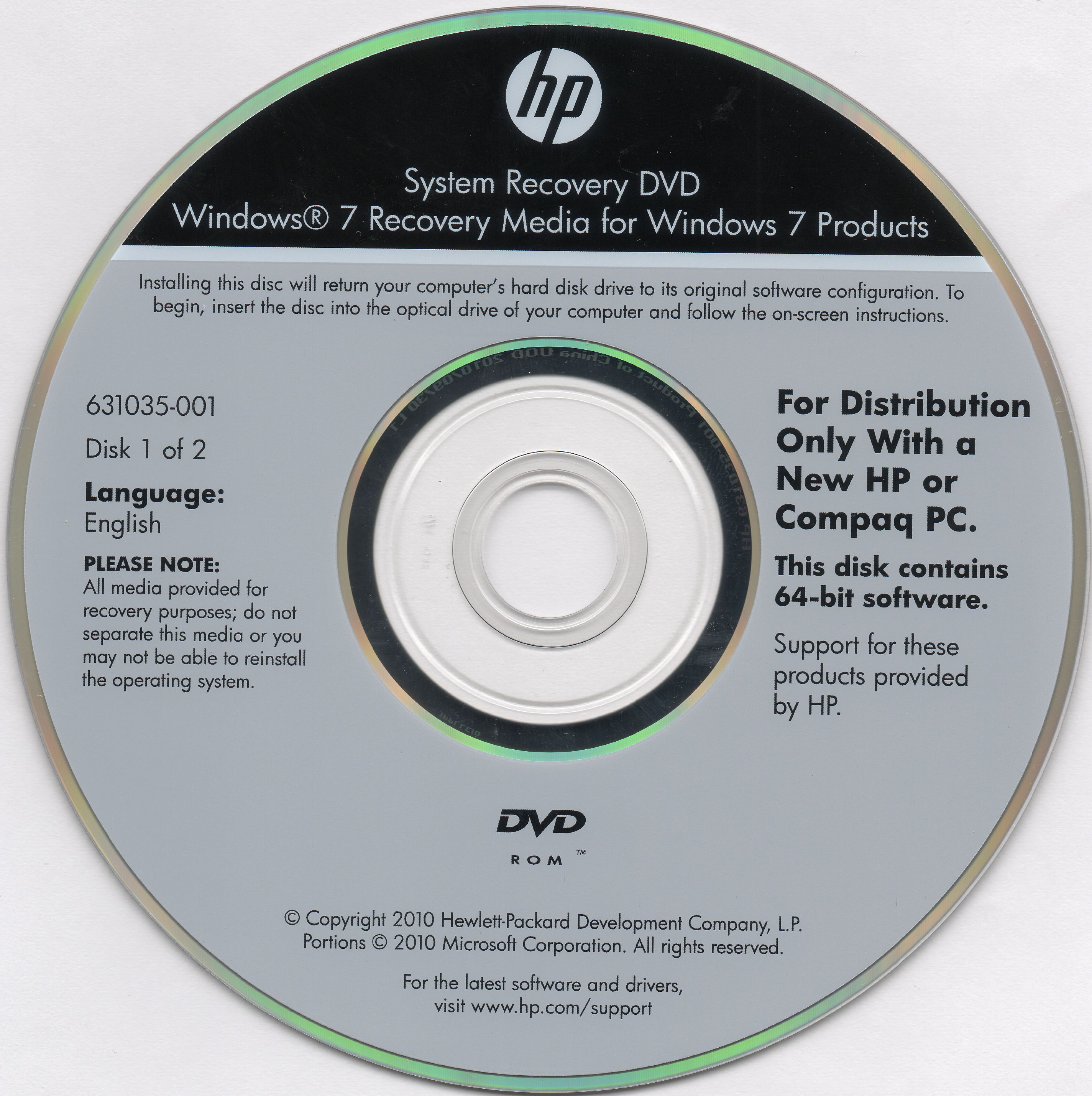 hp home's windows 7 recovery disk download